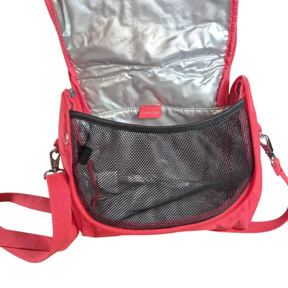 Kipling Kichirou Cross Body Nylon Insulated Lunch Box Bag Melon Pink Textured